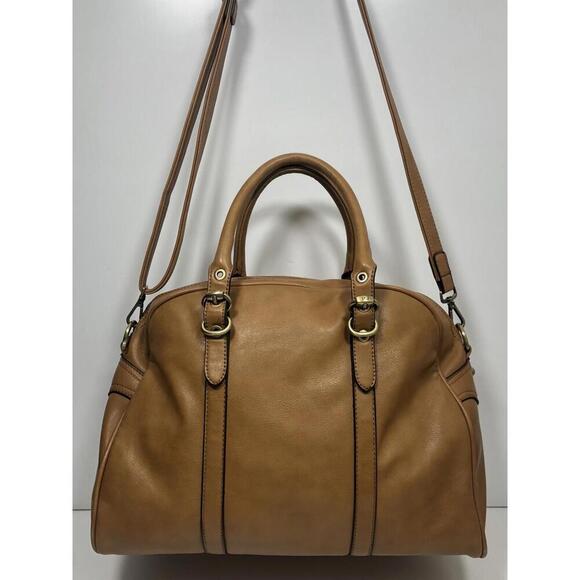 Handbags - David Jones Shoulder Bag Handbag Purse Tan Faux Leather Shoulder & Double Straps